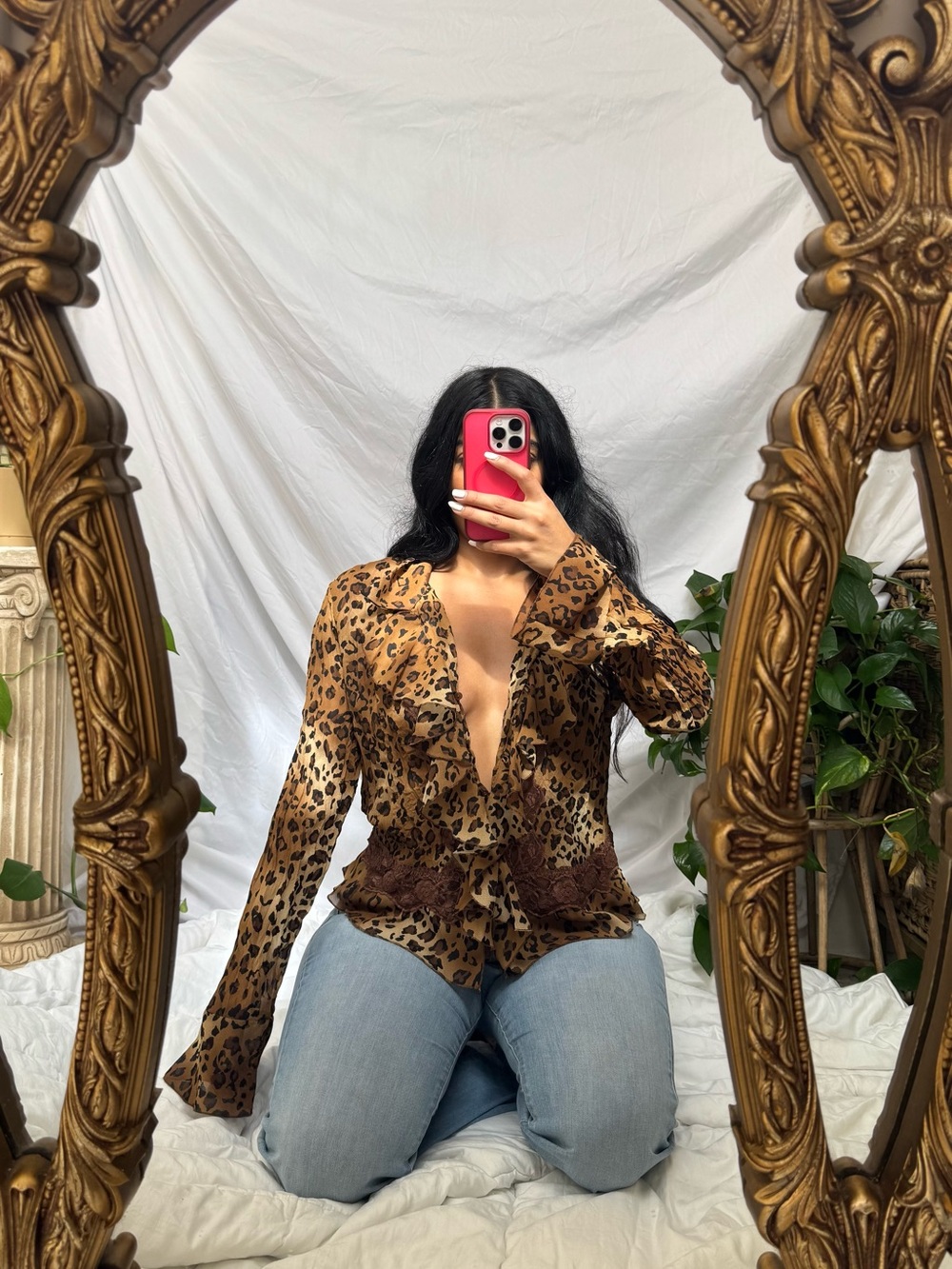 Leopard Print Ruffle Blouse - Brown - Picture 3 of 4